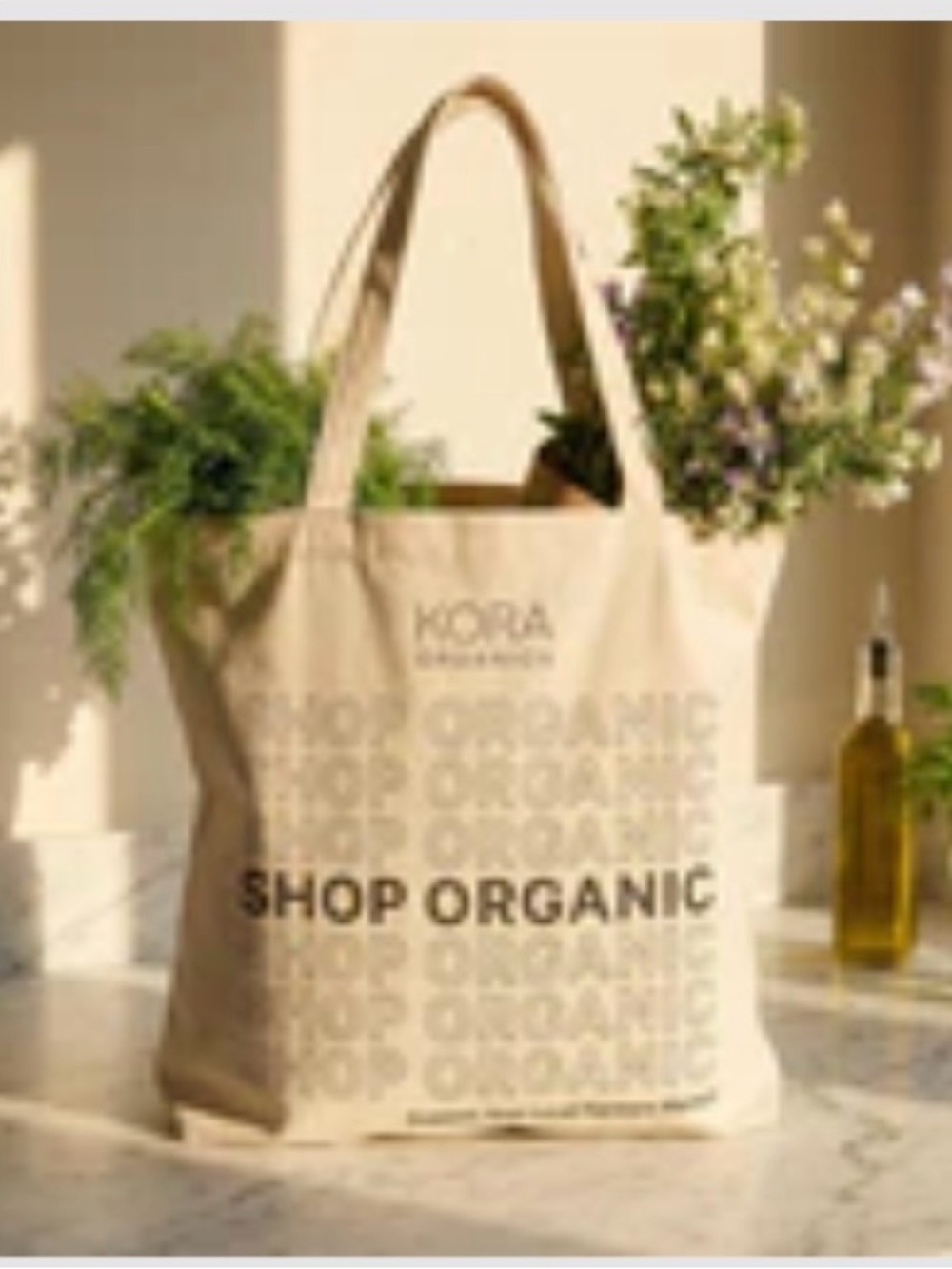 Kora Organics Beige 'Shop Organic' Canvas Tote Bag Miranda Kerr
